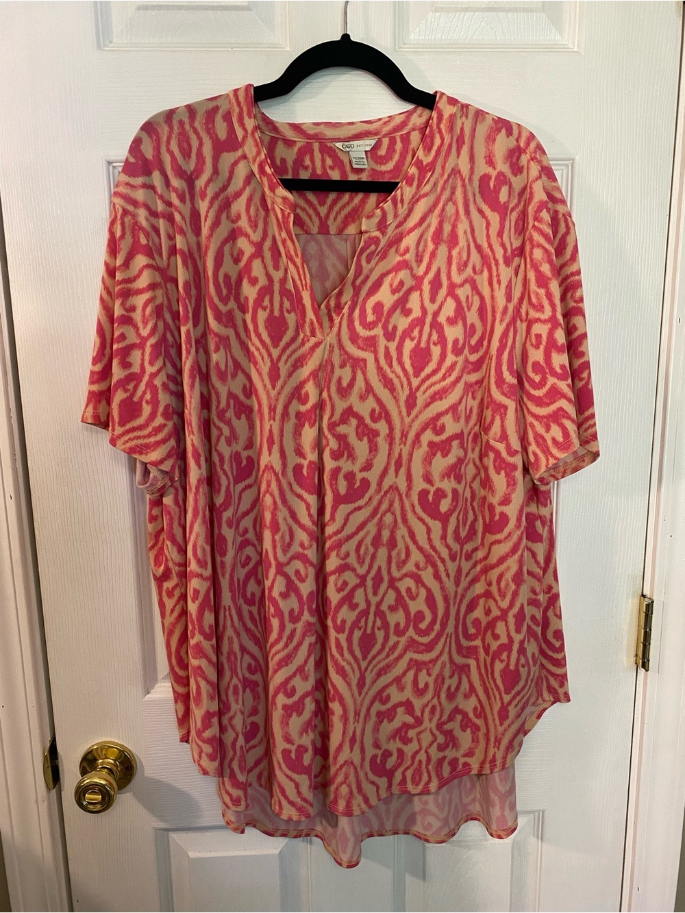 Cato Pink and Cream Patterned V-Neck Tunic